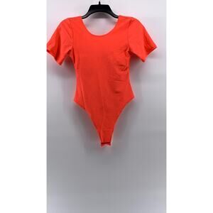 ROMA CONCEPT Women's Neon Orange Crewneck Short Sleeve Cheeky Bodysuit SZ L